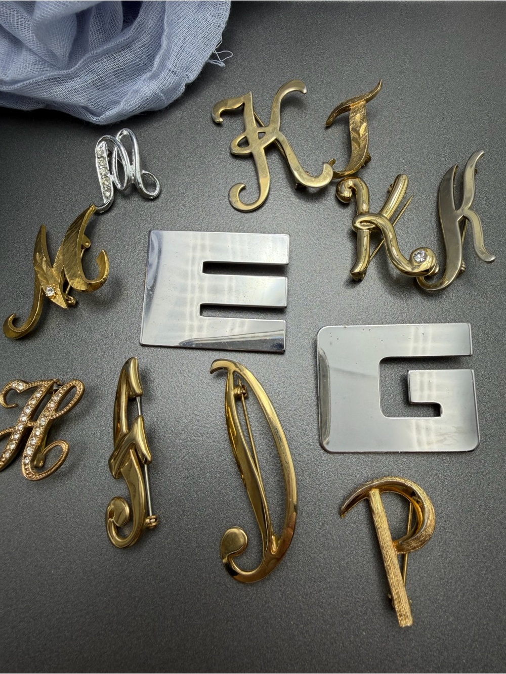 Vintage Gold & Silver Letter Monogram Pins - Assorted Initials #306ub